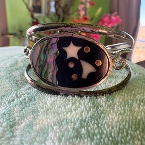 Chunky silver abalone shell star Bohemian 
 retro beachy bangle bracelet XXS